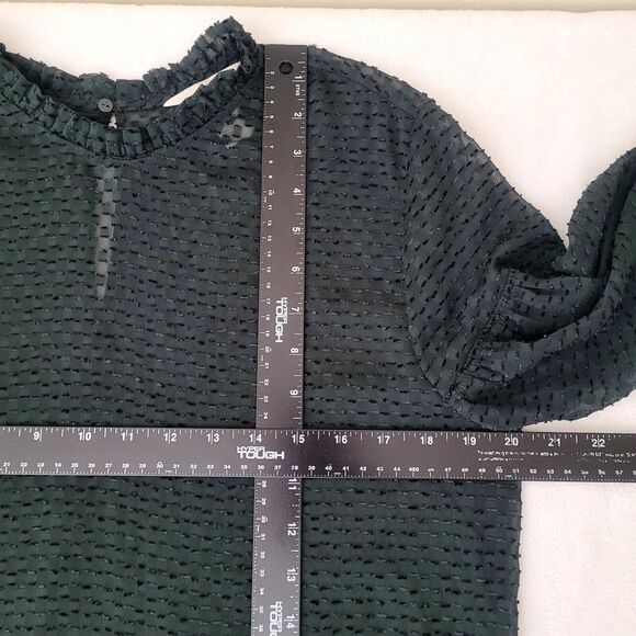H&M Forest Green Dark Romance Half Peplum‎ Swiss Dots Blouse Top Size Medium - Picture 5 of 6